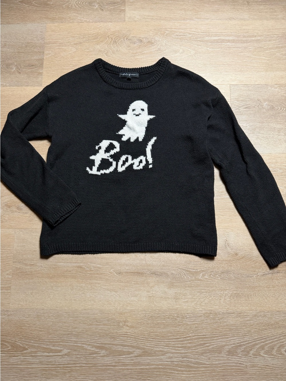 State of Mine Women's Black Halloween Ghost "Boo!" Crewneck Knit Sweater S